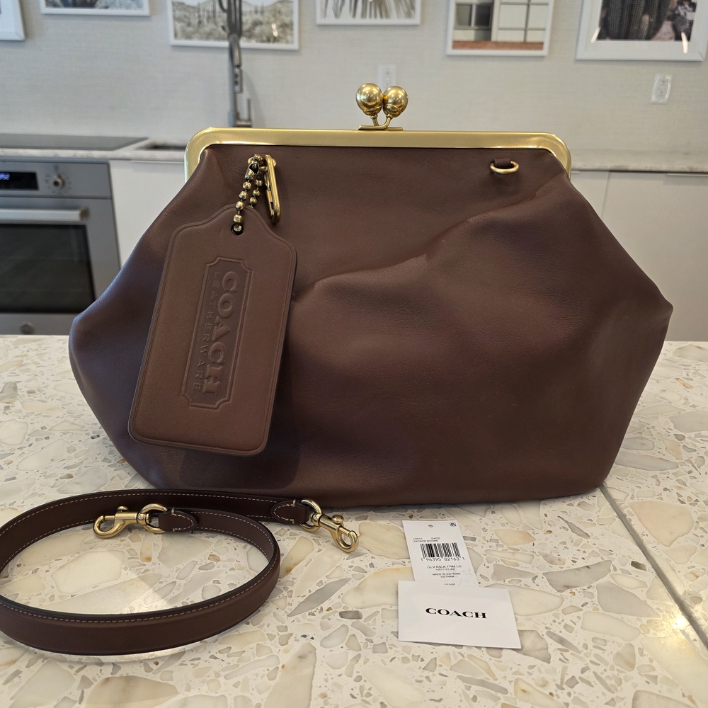 Coach Kisslock Frame Bag In Dark Brown, Large